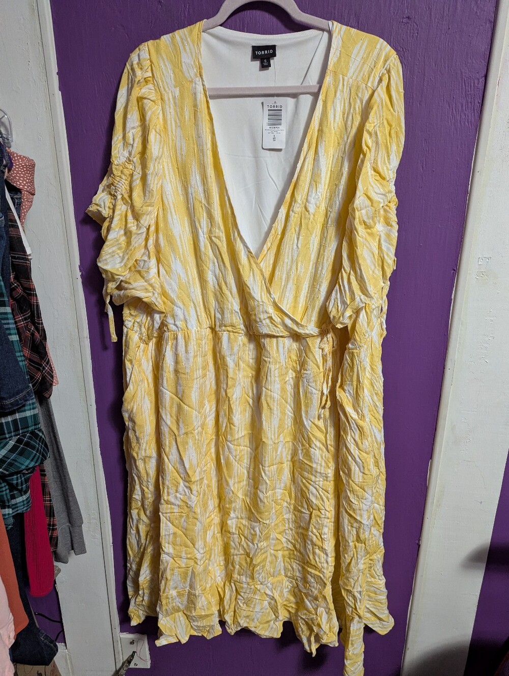 NWT Torrid Yellow White Swiss Dot Surplice Wrap Midi Dress Pockets 6X 30 - Picture 4 of 6